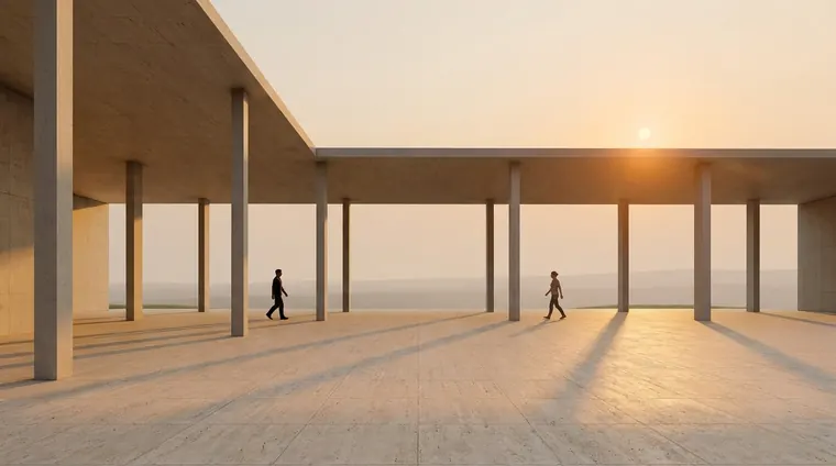 V10 — colonnade bij laagstaande zon
